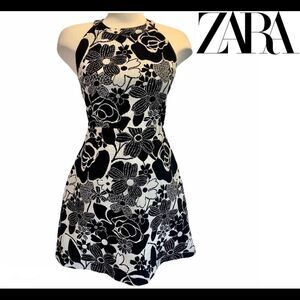 Zara black white floral halter top dress